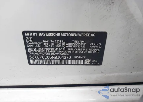 2022 BMW X6 xDrive40I z USA, uszkodzony, nr VIN 5UXCY6C06N9J04370